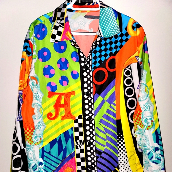 Versace Multicolor Men silk shirt US size 48 - Picture 2 of 4